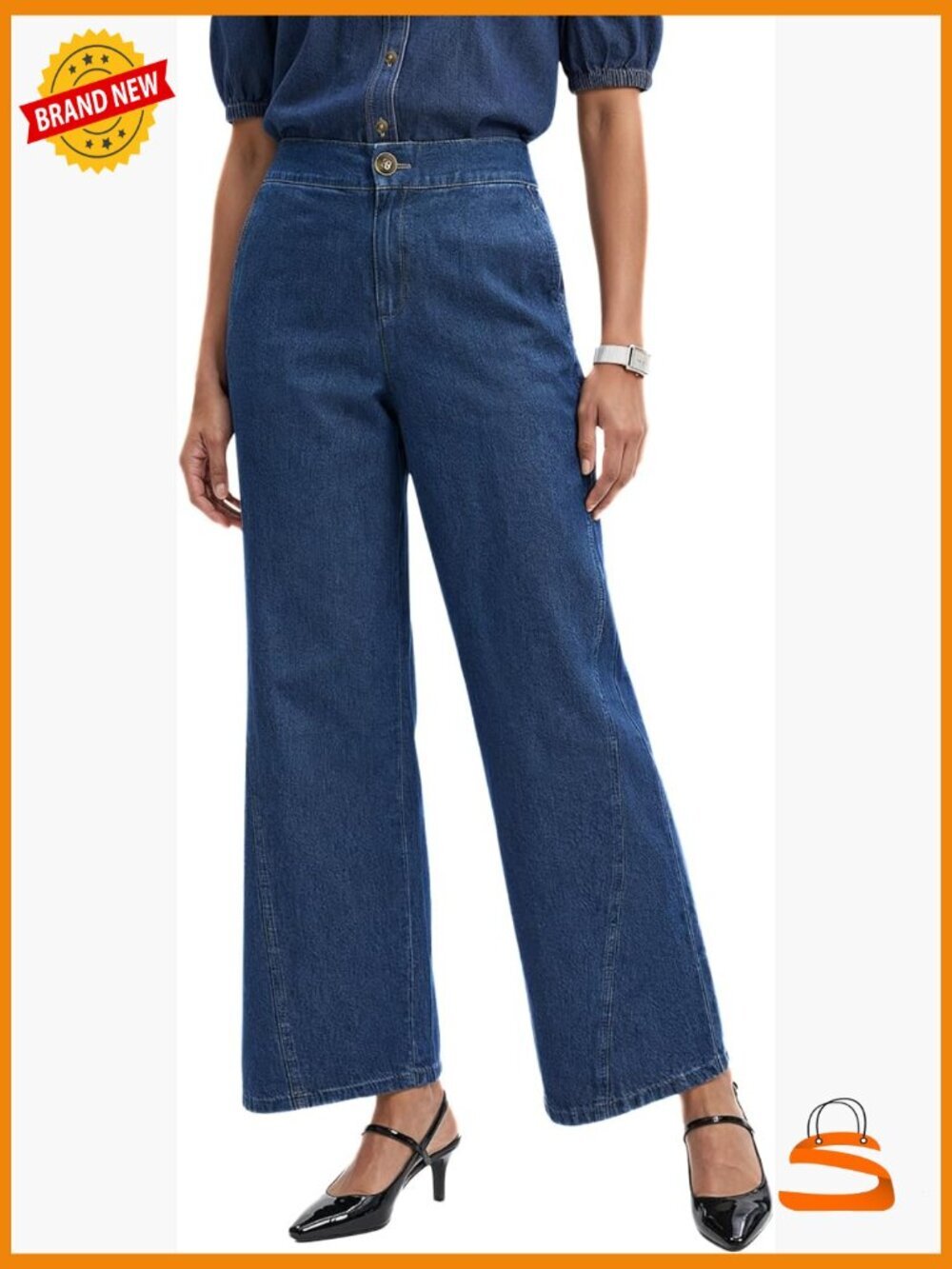 Wide Leg Fly Front Trousers Mid Rise Stretch Twill Pants